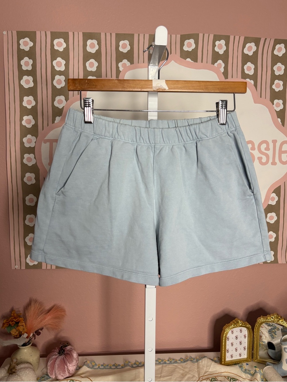 Light Blue Women's Patigona Casual Elastic Waist Cotton Shorts